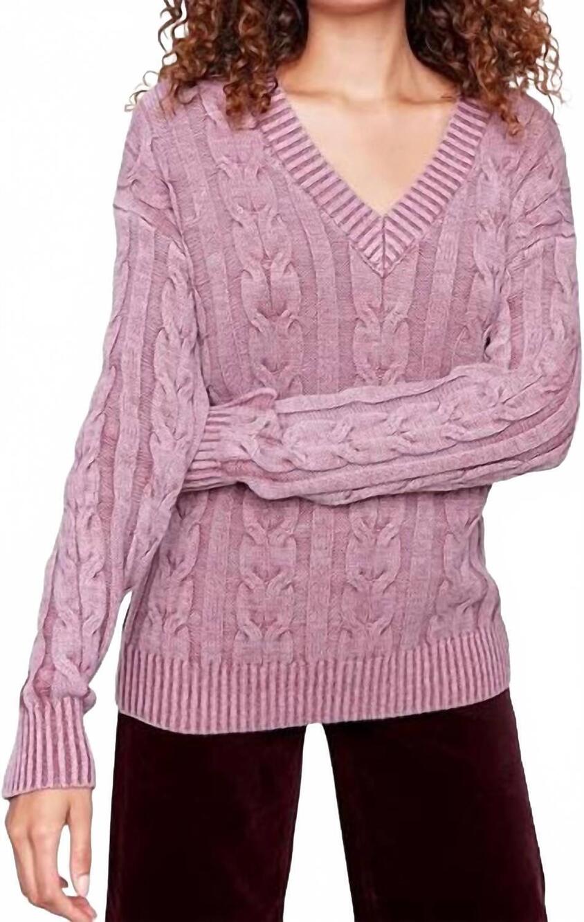 NEW CHARLIE B cable knit v neck sweater in cabernet